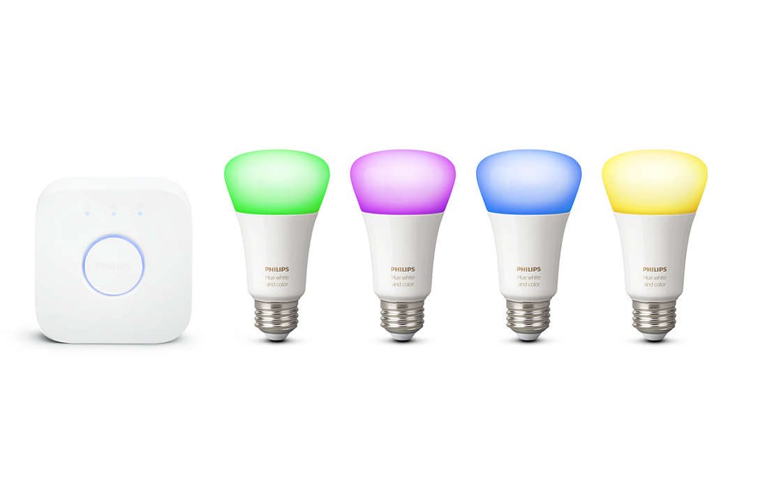 Philips Hue White and Color Ambiance A19 Smart Light Starter Kit, 60W LED, 4-Pack
