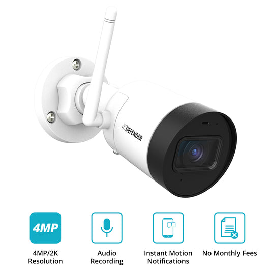 Defender Guard 4 Megapixel (2K) Resolution Wi-Fi IP Security Camera with Mobile Viewing, Audio Recording and No Monthly Fees