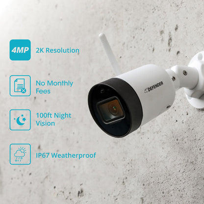 Defender Guard 4 Megapixel (2K) Resolution Wi-Fi IP Security Camera with Mobile Viewing, Audio Recording and No Monthly Fees