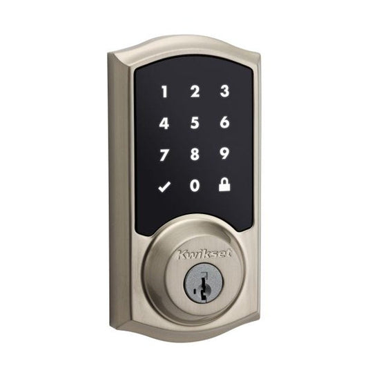 Kwikset 915 Touchscreen Electronic UL Deadbolt Featuring Smartkey Security™ and Tustin Lever in VB/SN