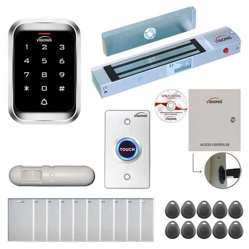FPC-7899 One Door Access Control Electromagnetic Lock for Out Swing Door 300lbs TCP/IP Wiegand Controller Box, Outdoor Weatherproof Keypad/Reader, EM and Mifare Compatible, Software, Motion Detector