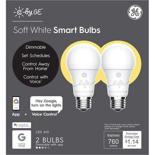 GE LED 9.5W (60W Equivalent) C by GE Smart Home Light Bulb, Soft White Color, E26 Medium Base, 13 Year Life, 4pk