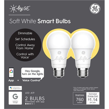 GE LED 9.5W (60W Equivalent) C by GE Smart Home Light Bulb, Soft White Color, E26 Medium Base, 13 Year Life, 4pk
