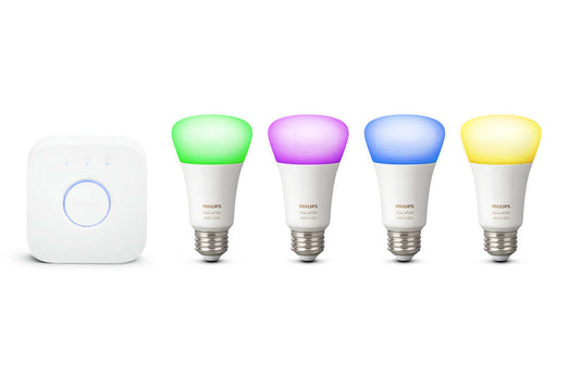 Philips Hue White and Color Ambiance A19 Smart Light Starter Kit, 60W LED, 4-Pack