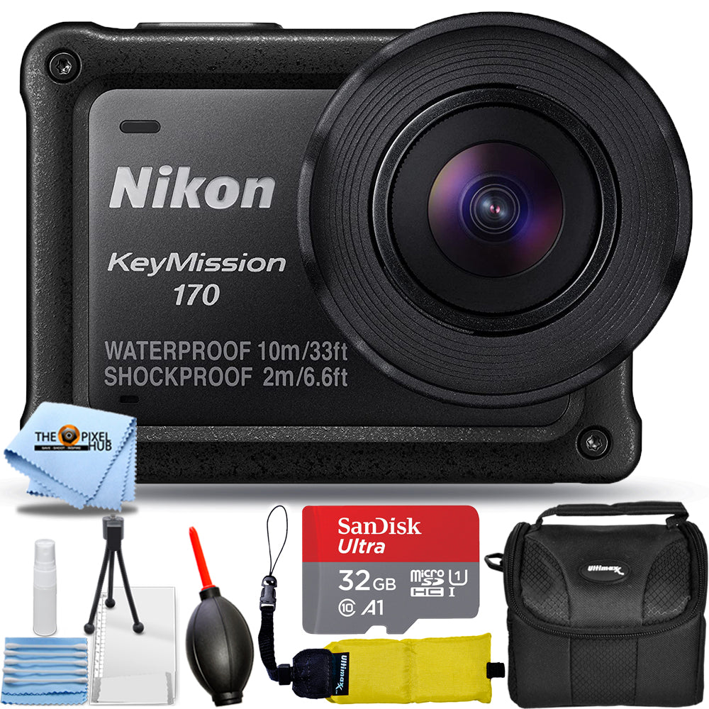 Nikon KeyMission 170 4K Action Camera 26514 Action Bundle with Ultra 32GB MicroSD, Gadget Bag, Floaty Strap, Blower, Microfiber Cloth and Cleaning Kit