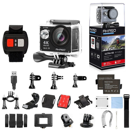 AKASO 4K WIFI Sports Action Camera Ultra HD Waterproof DV Camcorder 12MP 170 Degree Wide Angle, Black (EK7000)