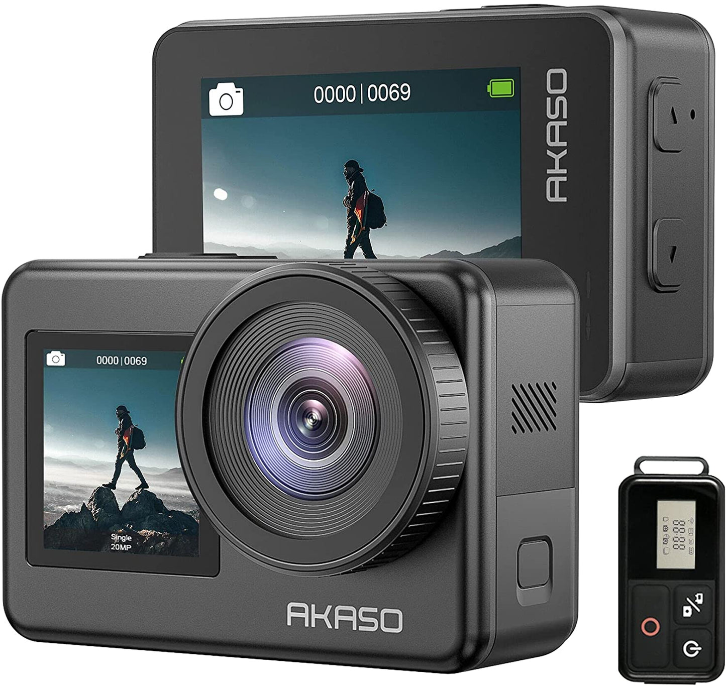 AKASO Brave 7 Action Camera 4K30FPS 20MP WiFi Sport Camera Like Gopro With Touch Screen IPX8 EIS 2.0 Zoom 33FT Waterproof Camera Support External Mic Voice Control Vlog Camera With 2pcs 1350mAh Batter