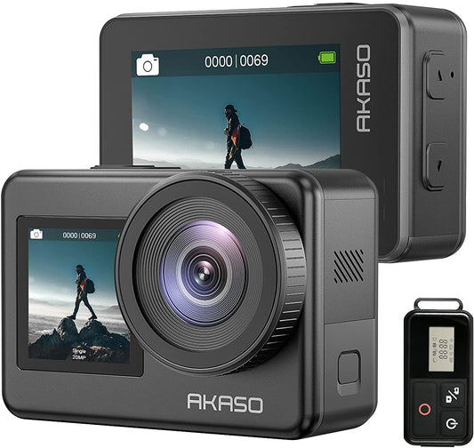 AKASO Brave 7 Action Camera 4K30FPS 20MP WiFi Sport Camera Like Gopro With Touch Screen IPX8 EIS 2.0 Zoom 33FT Waterproof Camera Support External Mic Voice Control Vlog Camera With 2pcs 1350mAh Batter