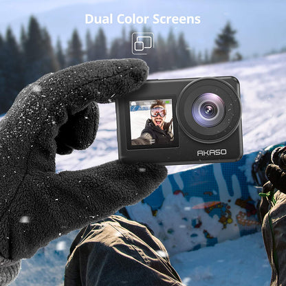 AKASO Brave 7 Action Camera 4K30FPS 20MP WiFi Sport Camera Like Gopro With Touch Screen IPX8 EIS 2.0 Zoom 33FT Waterproof Camera Support External Mic Voice Control Vlog Camera With 2pcs 1350mAh Batter